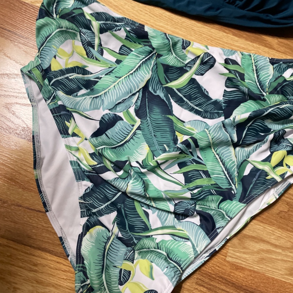 Women Maternity Large 2 Piece Swimsuit Bikini- Tropical Print Bottom Dark Teal B - Picture 2 of 5